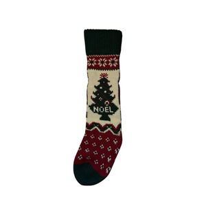 Vintage‎ Knit Christmas Stocking Red Green Ivory Tree Noel Holiday Decoration